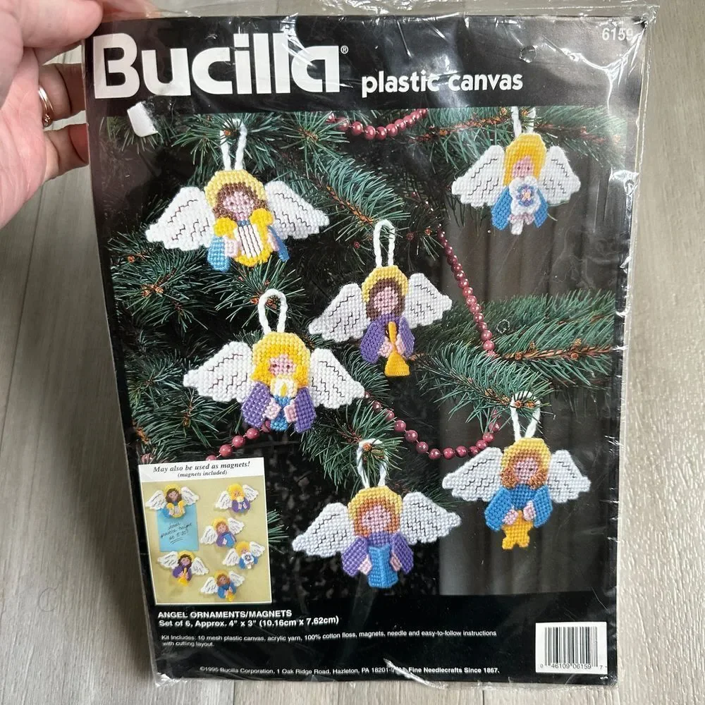 Vintage 1995 Bucilla Plastic Canvas Craft Angels‎ Ornament Magnet Christmas 6159